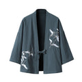 Buddha Stones Embroidery Flying White Cranes Cotton Linen Open Front Jacket Men's Kimono