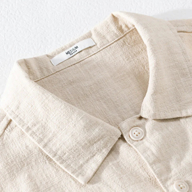 Buddha Stones Commute Fall Solid Color Lapel Men's Long Sleeve Cotton Linen Shirt With Pocket