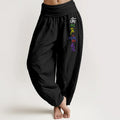 Buddha Stones Pure Cotton Om Symbol Tibetan Script Pattern Women's Elastic Waist Harem Pants