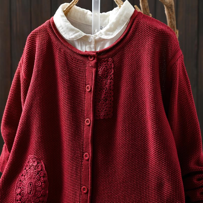 Buddha Stones Fall Floral Buttons Cotton Women's Long Sleeve Knitted Cardigan Sweater