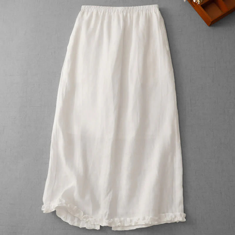 Buddha Stones Commute Elastic Waistband Pleated Hem Capri Length Women's Lined Skirt With Pockets