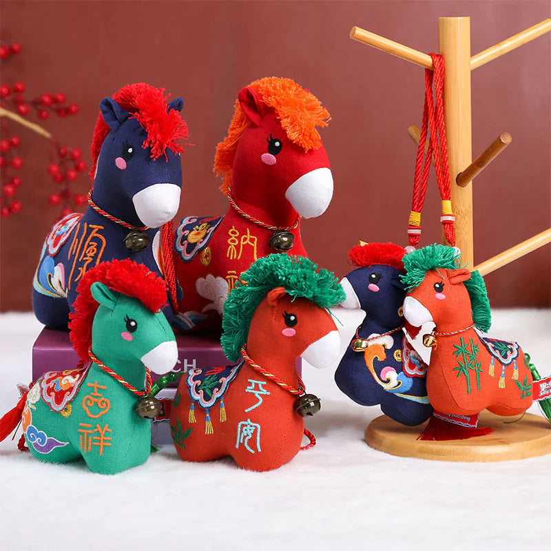 Buddha Stones Year of the Horse Copper Red String Fu Character Embroidery Prosperity Home Decoration