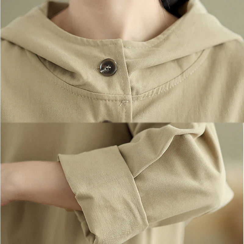 Buddha Stones Fall Vintage Hoodie Women's Cotton Linen Jacket With Front Pockets