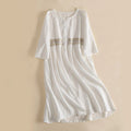 Buddha Stones Embroidery Geometry Half Sleeve Women's Midi Dress With Pockets