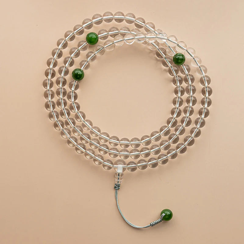 Buddha Stones 108 Beads White Crystal Jade Meditation Bracelet Mala