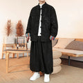 Buddha Stones 2Pcs Fall Winter Men's Tang Suit Dragon Frog-Button Cotton Long Sleeve Jacket Pants Set