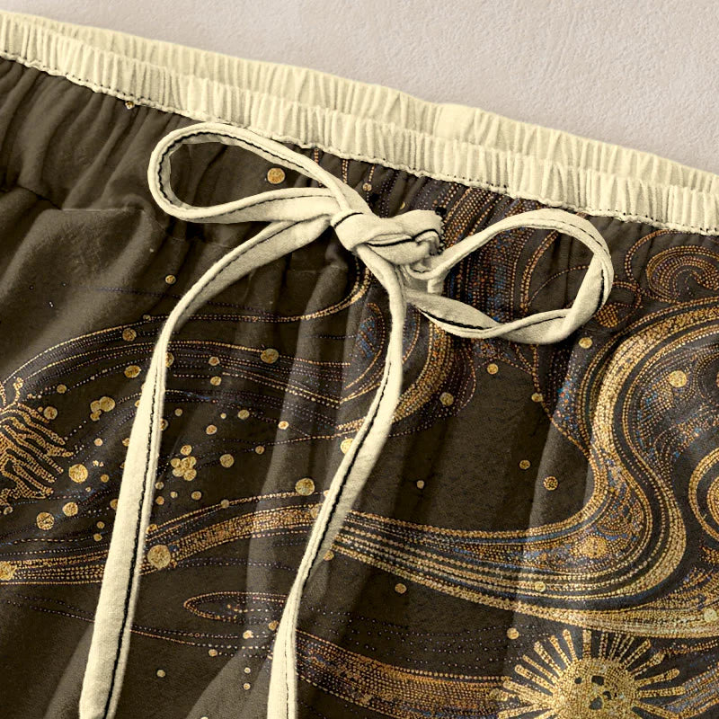 Buddha Stones Pure Cotton Flower Petal Pattern Women's Elastic Waist Pants With Pockets