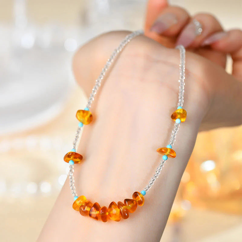 Buddha Stones White Crystal Bead Irregular Amber Clarity Necklace Pendant