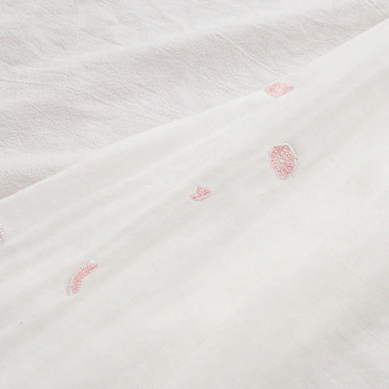 Buddha Stones Fall Pink Plum Blossoms Embroidery Buttons Women's Cotton Long Sleeve Shirt