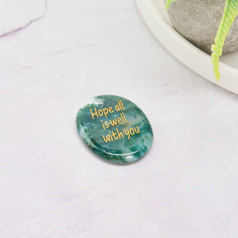 Buddha Stones Hope All Is Well With You Natural Moss Agate Palm Stone Growth Crystal Decor
