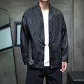Buddha Stones Frog-Button Dragon Jacquard Stand Collar Long Sleeve Tang Suit Men's Shirt