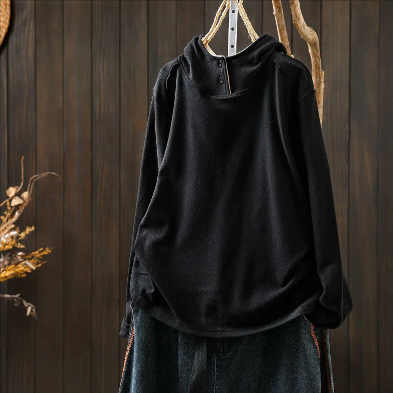 Buddha Stones Winter Solid Color Cotton Thickened Long Sleeve Women's Hoodie Has Hood