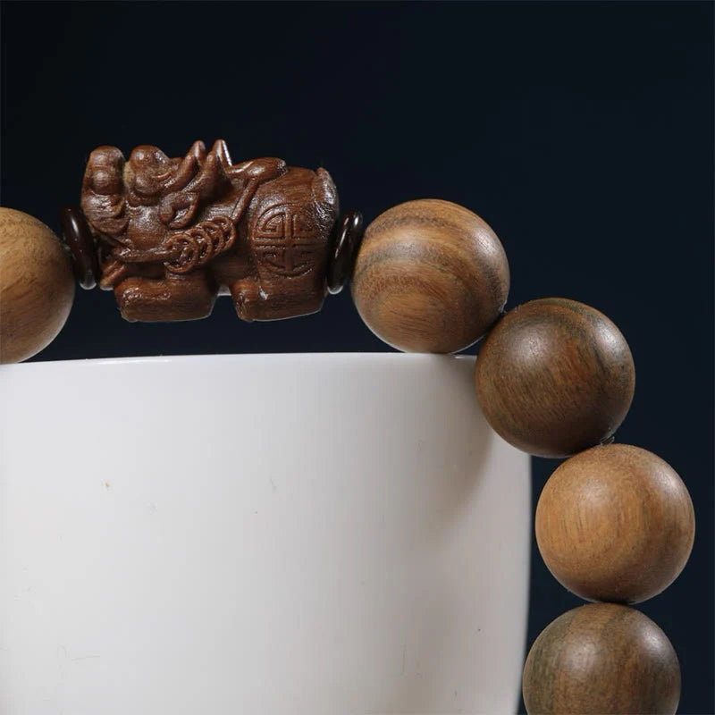 Buddha Stones Green Sandalwood Pixiu Attract Wealth Bracelet