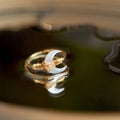 Buddha Stones Natural Tridacna Stone Moon 14K Gold Blessing Ring