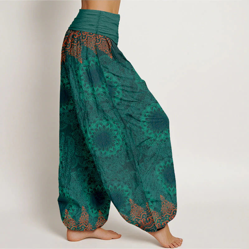 Buddha Stones Pure Cotton Triangular Mandala Patterns Women's Elastic Waist Harem Pants