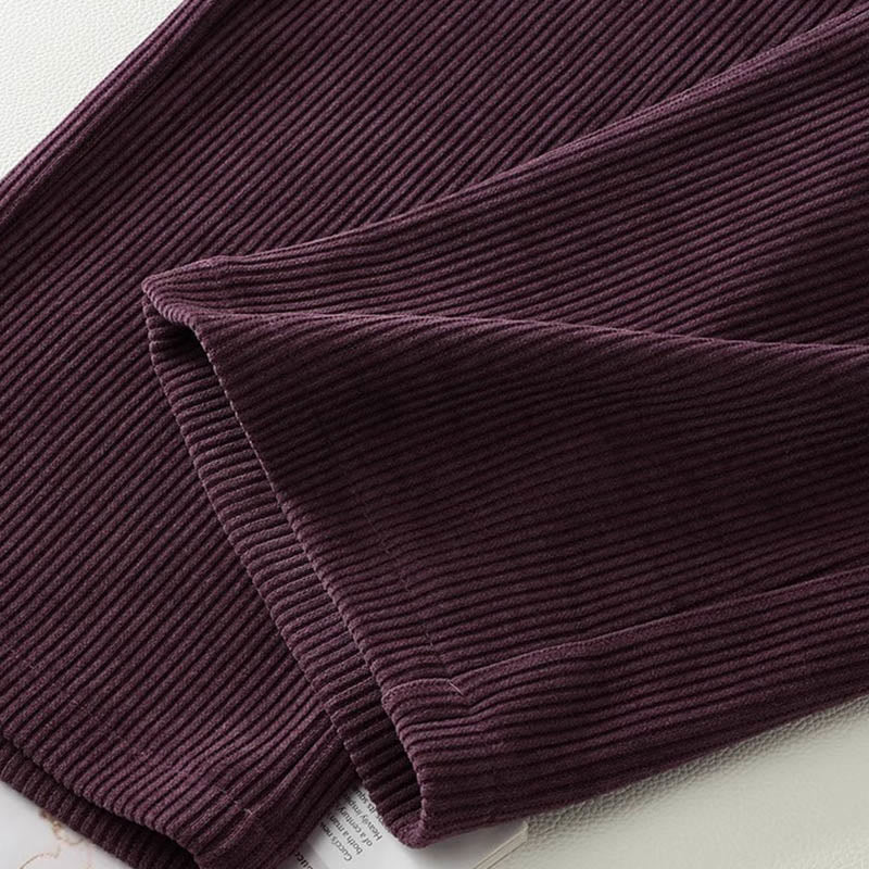 Buddha Stones Winter Straight Leg Design Cotton Corduroy Women's Wide Leg Pants With Pockets