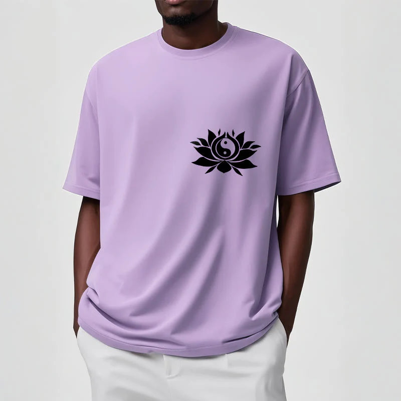 Buddha Stones Yin Yang Lotus Flower Design Tee T-shirt