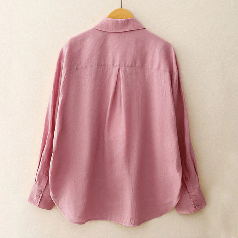 Buddha Stones Summer 2pcs Plain Long Sleeve Shirt Top Cardigan Shorts Meditation Clothing Women's Set With Pockets