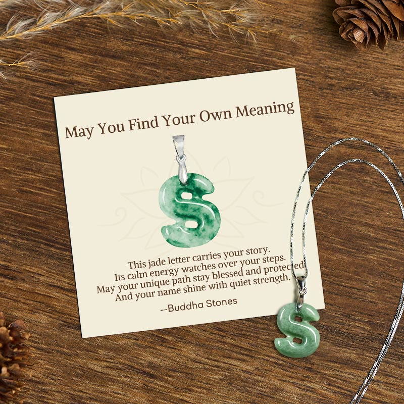 Buddha Stones May You Find Your Own Meaning Natural A-Z Letter Jade 925 Sterling Silver Chain Necklace Includes Gift Message Card