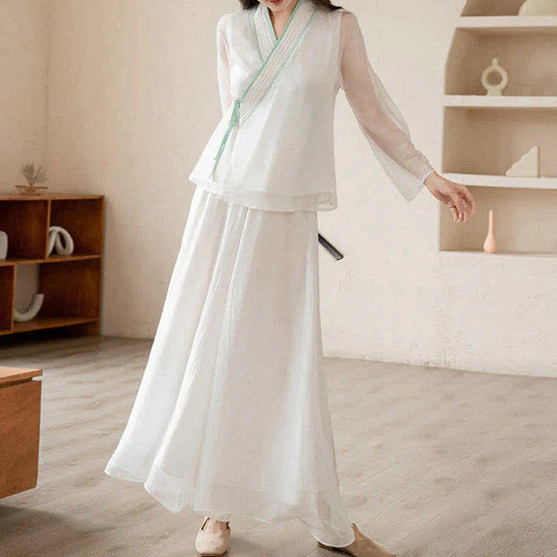 Buddha Stones Retro Prayer Zen Spiritual Meditation Practice Chiffon Clothing Women's Set