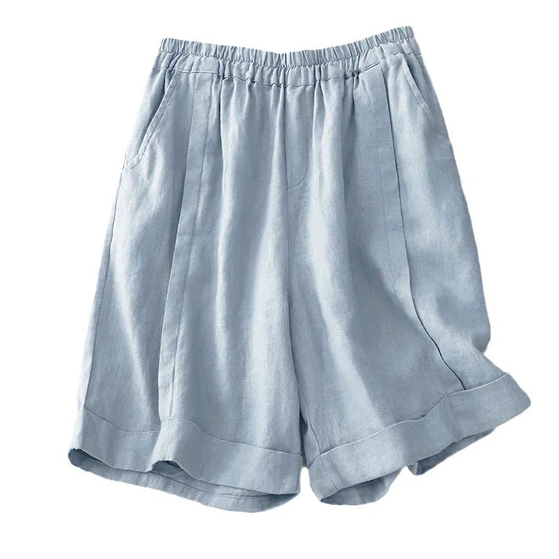 Buddha Stones Casual Solid Color Women's Cotton Shorts With Pockets