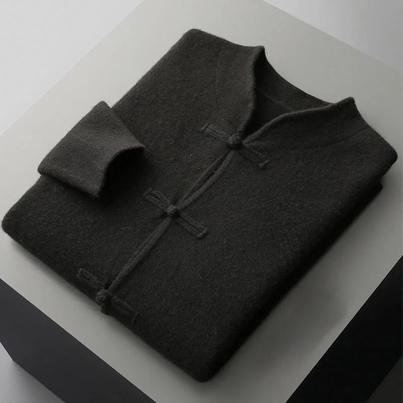Buddha Stones Winter Solid Color Chinese Frog-Button Men's Wool Long Sleeve Sweater