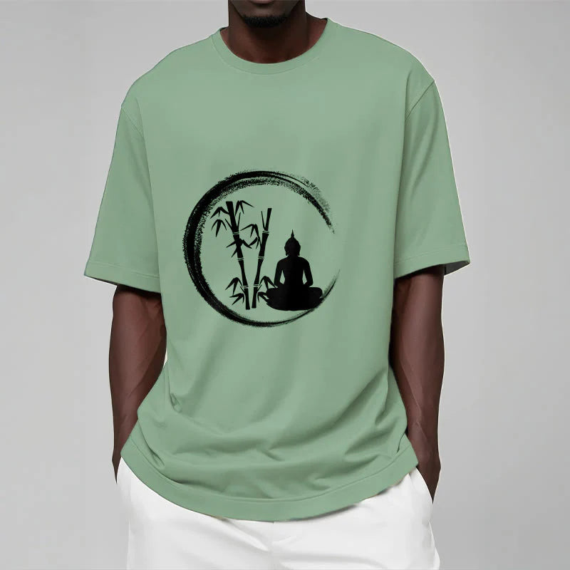 Buddha Stones Zen Buddha Statue Sitting Bamboo Meditation Tee T-shirt