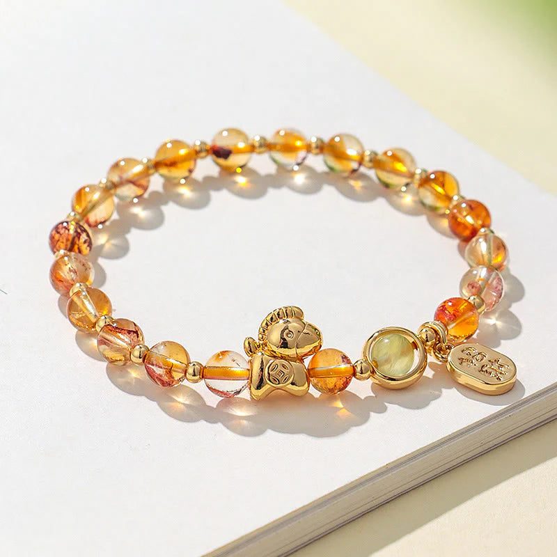 Buddha Stones Year Of The Horse Strawberry Quartz Citrine Red Agate Pink Crystal Love Bracelet