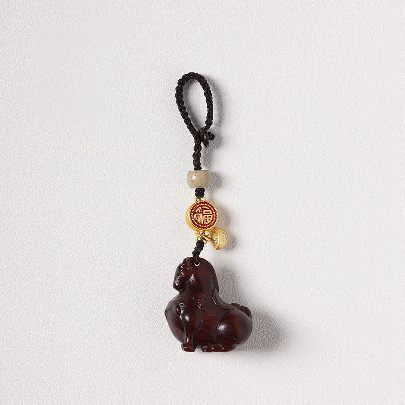 Buddha Stones Year Of The Horse Fu Character Small Leaf Red Sandalwood Various Sandalwood Balance Key Chain
