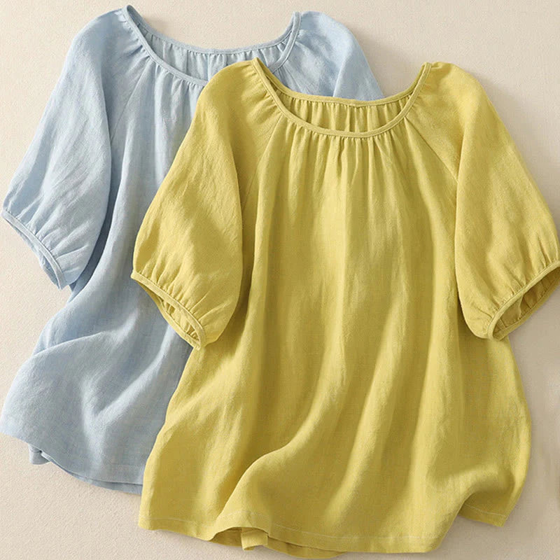 Buddha Stones Casual Summer Plain Crew Neck Cotton Women's Short Sleeve T-Shirt
