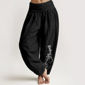 Buddha Stones Pure Cotton Simple Om Mani Padme Hum Lotus Pattern Women's Elastic Waist Harem Pants