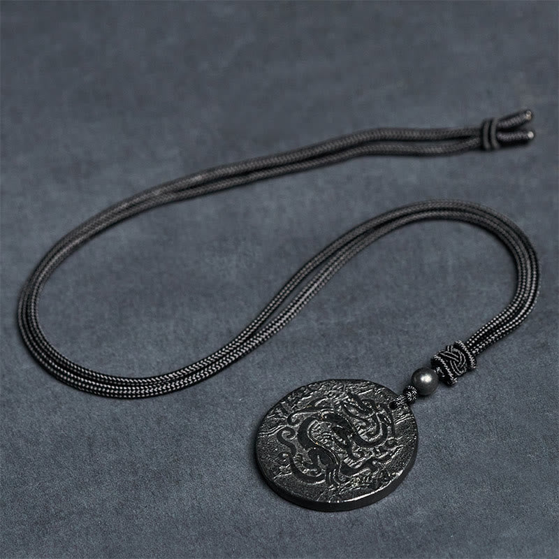 Buddha Stones Carved Dragon Pattern Authentic Shungite Stone Inner Strength Necklace Pendant