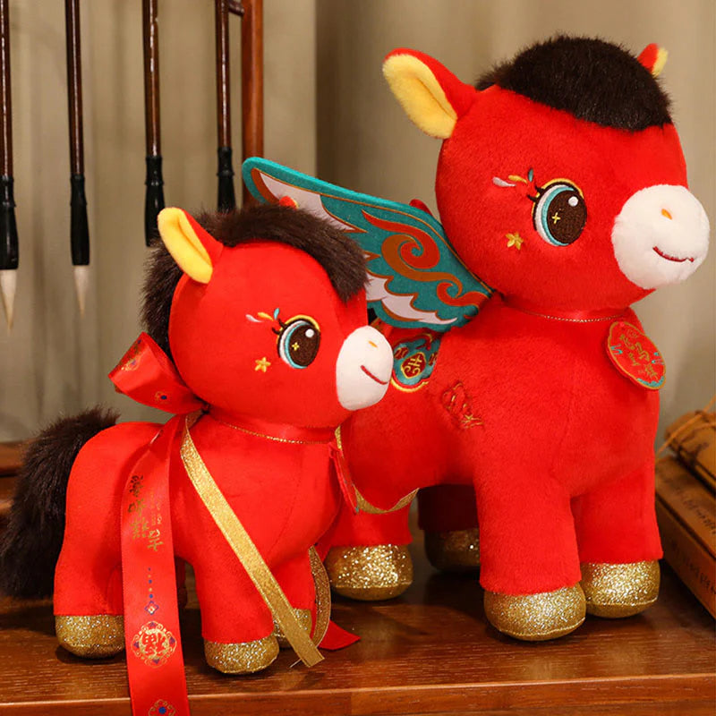 Buddha Stones Year Of The Horse Auspicious Cloud Pattern Winged Horse Plush Doll Energy Home Decoration