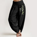 Buddha Stones Pure Cotton Simple Style Panda Bamboo Pattern Women's Elastic Waist Harem Pants
