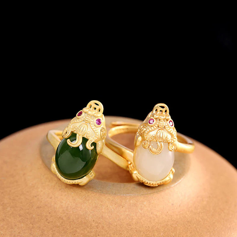 Buddha Stones 18k Gold-plated Pixiu Jade Wealth Ring (Extra 35% Off | USE CODE: FS35)