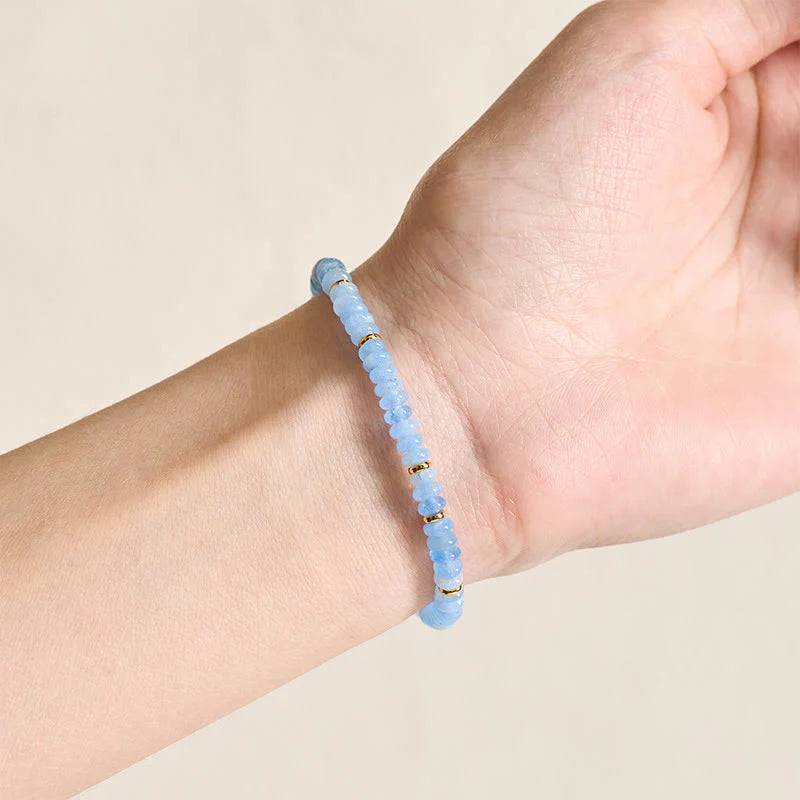 Buddha Stones Natural Aquamarine Fine 4mm Bead Pearl Serenity Bracelet