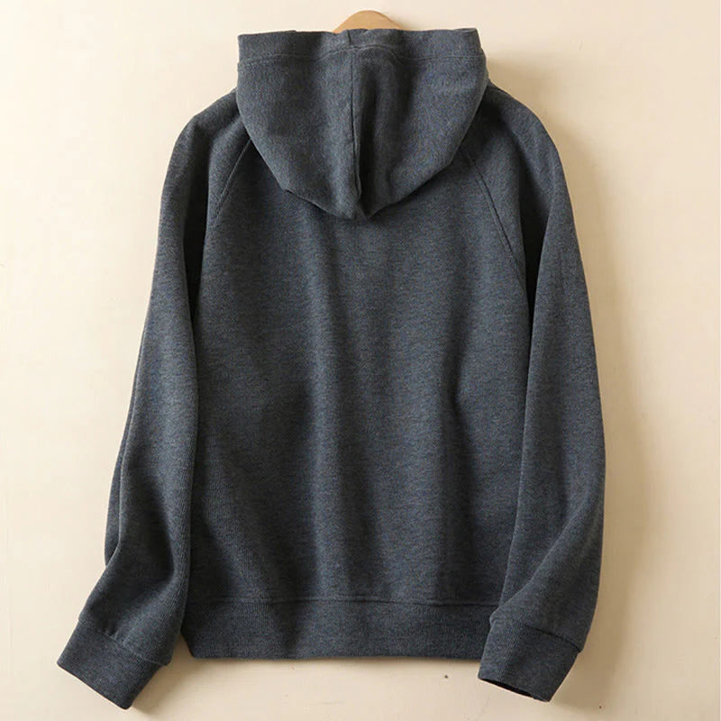 Buddha Stones Plain Buttons Women's Cotton Hooded Jacket With Pockets