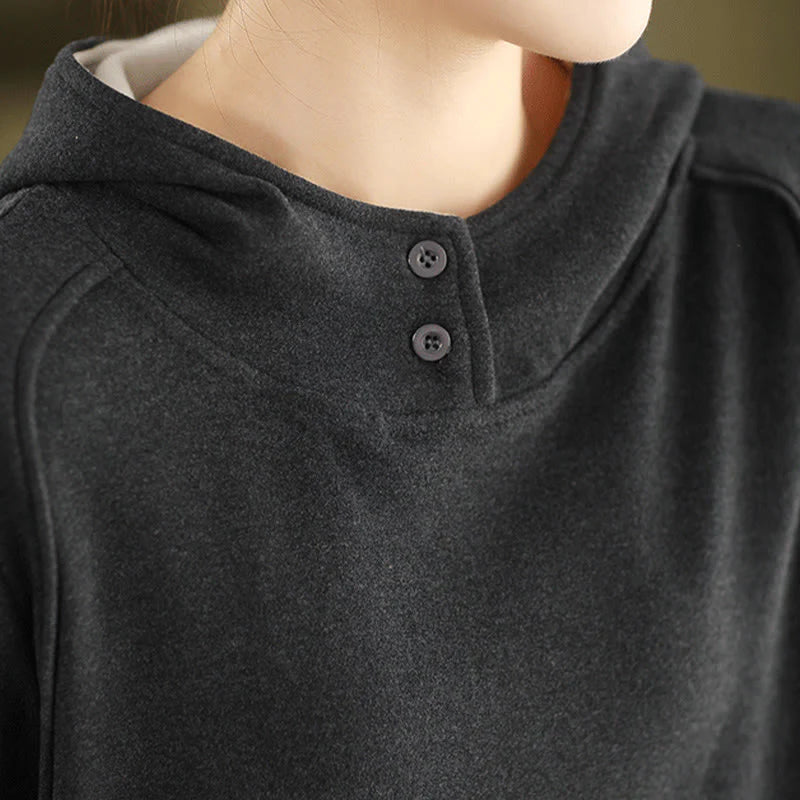 Buddha Stones Winter Solid Color Cotton Thickened Long Sleeve Women's Hoodie Has Hood