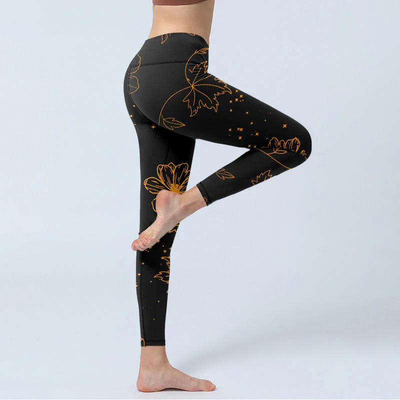 Buddha Stones Minimalist Style Flower Leaf Star Print Gym Leggings Women's Yoga Pants
