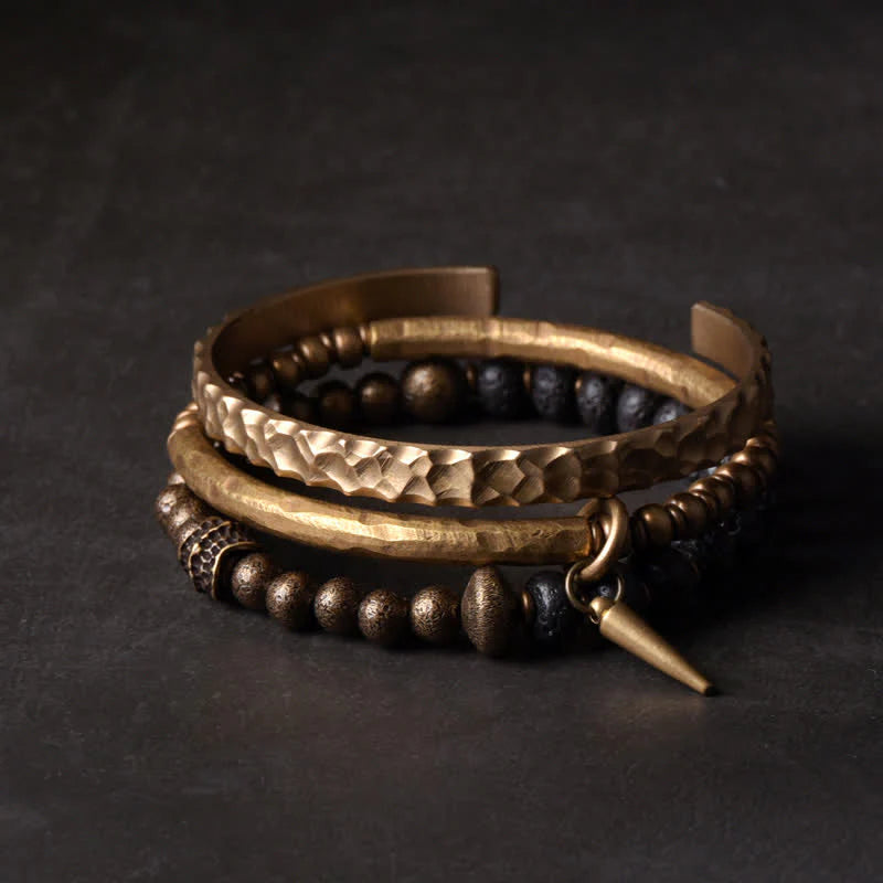 Buddha Stones Lava Rock Stone Copper Balance Cuff Bracelet Bangle