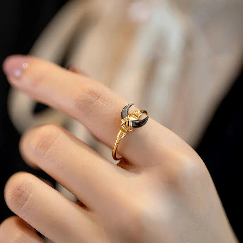 Buddha Stones Natural Tridacna Stone Moon 14K Gold Blessing Ring (Extra 30% Off | USE CODE: FS30)