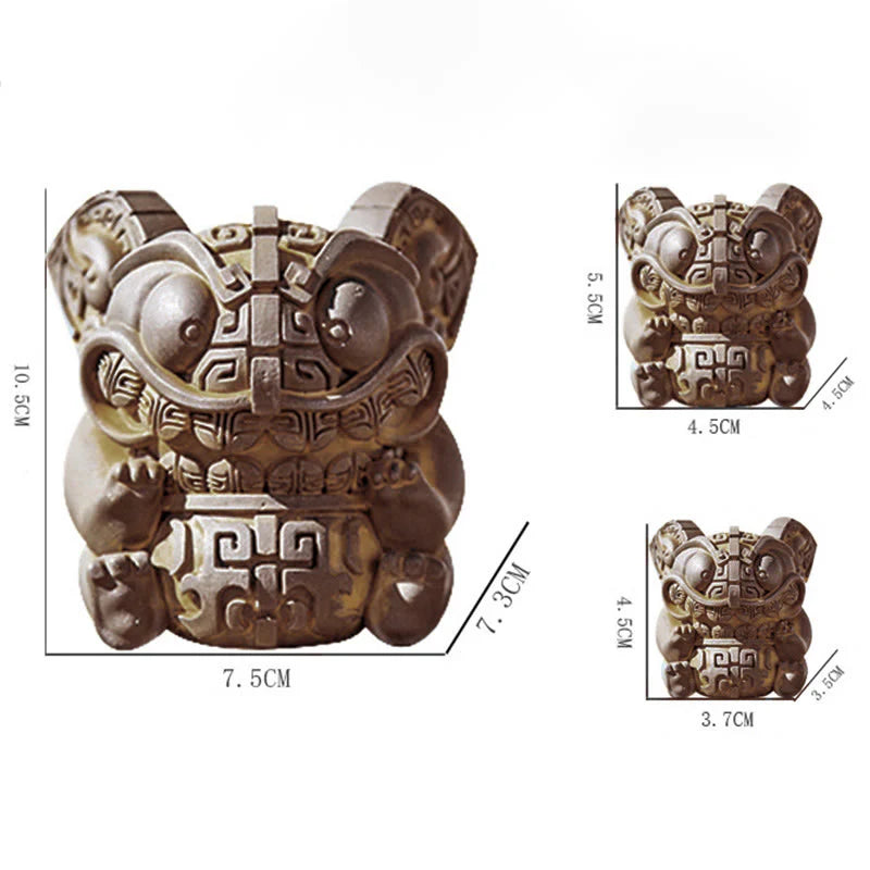 Buddha Stones Handmade Gold Swallowing Beast Iron Powder Rust Cast Resin Statue Home Decoration