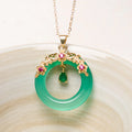 Buddha Stones Green Chalcedony Peace Buckle Design Strength Necklace Pendant