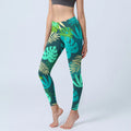 Buddha Stones Various Shapes Of Leaves Pattern Print Gym Leggings Women's Yoga Pants