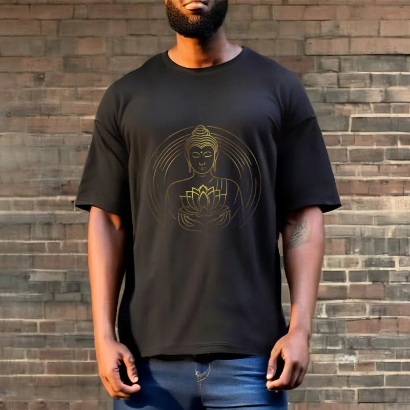 Buddha Stones Golden Buddha Holding A Lotus Flower Tee T-shirt