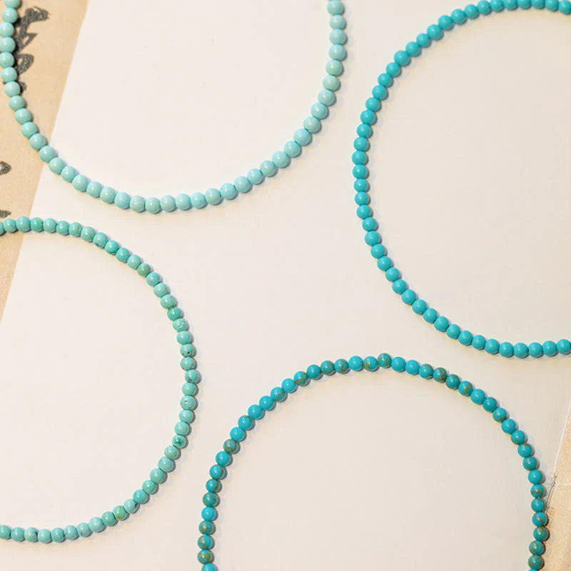 Buddha Stones 2mm Turquoise Ultra-thin Beads 14k Gold Plated Copper Wisdom Bracelet