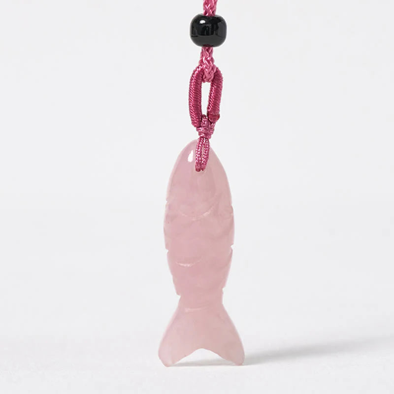Buddha Stones Carving Koi Fish Pink Crystal Indian Agate Amethyst Warmth Prosperity Necklace Pendant