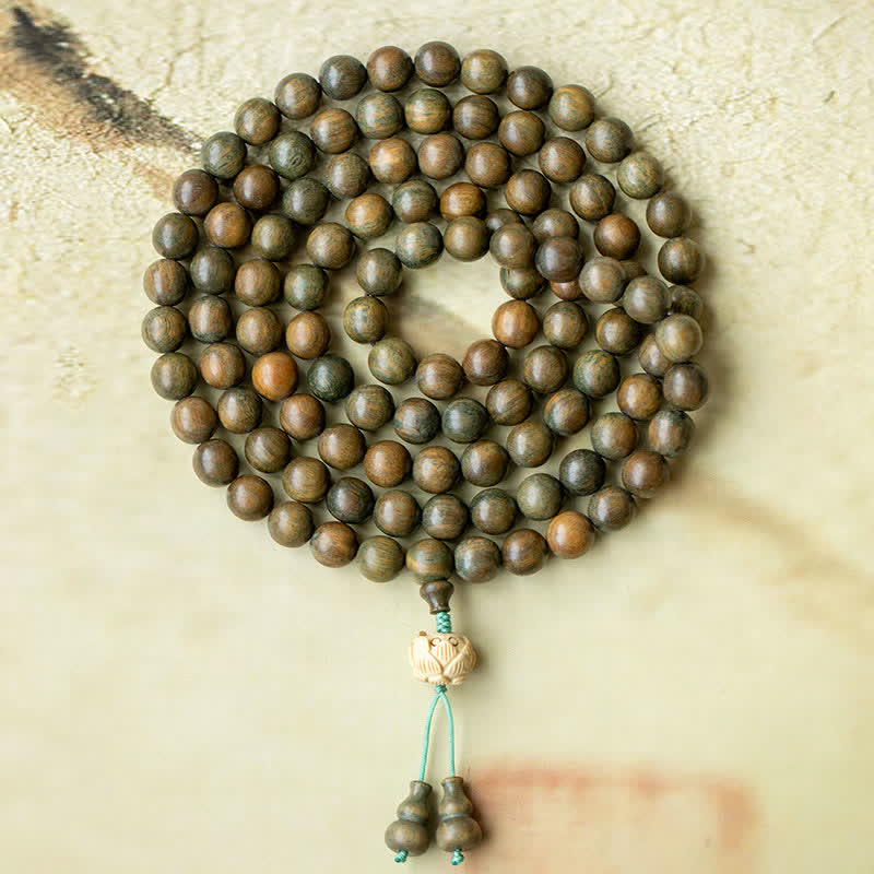Buddha Stones 108 Mala Beads Green Sandalwood Boxwood Lotus Positive Bracelet (Extra 35% Off | USE CODE: FS35)