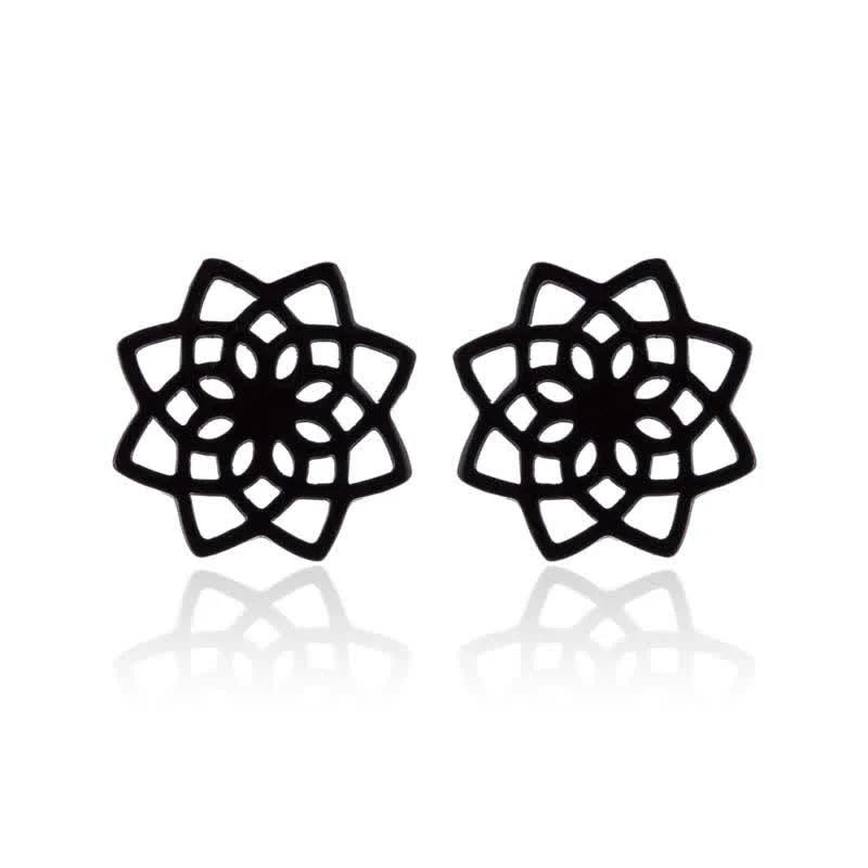 Buddha Stones Tibetan Lotus Pattern New Beginning Stud Earrings
