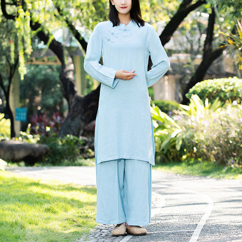 Buddha Stones 2Pcs Plain Long Sleeve Zen Yoga Clothing Meditation Clothing Top Pants Women's Set (Extra 30% Off | USE CODE: FS30)